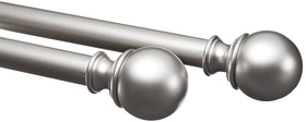 Amazon Basics curtain rod with round finials, extended length for versatile window coverage.