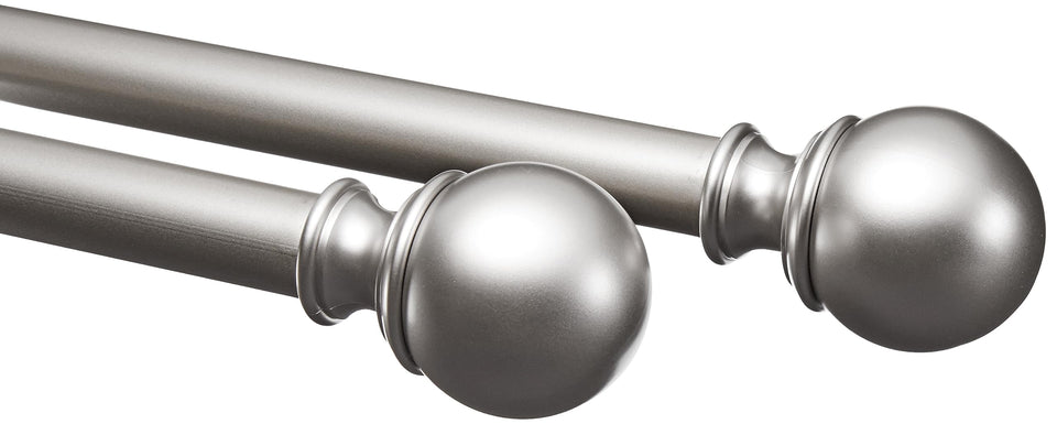 Amazon Basics curtain rod with round finials, extended length for versatile window coverage.