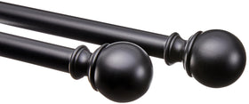 Amazon Basics curtain rod with round finials in black finish, built for durability.