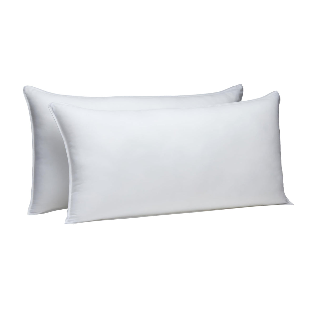 Amazon Basics Down Alternative Pillow king 2-pack front view shows plush comfort for back sleepers