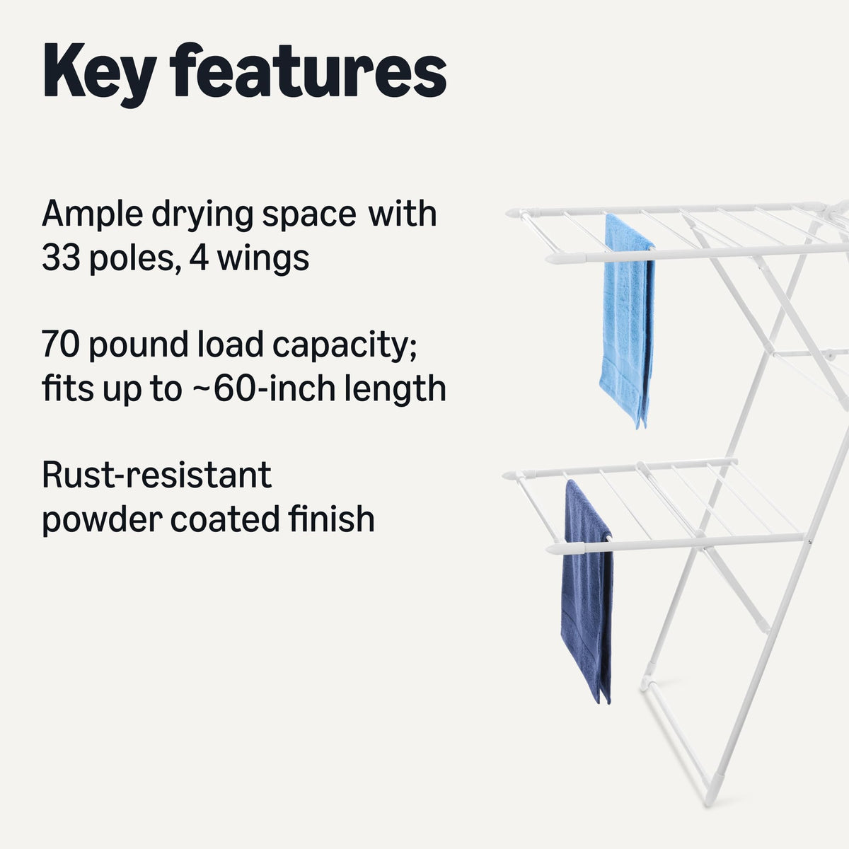 Amazon Basics drying rack side view extended for tall items and larger loads