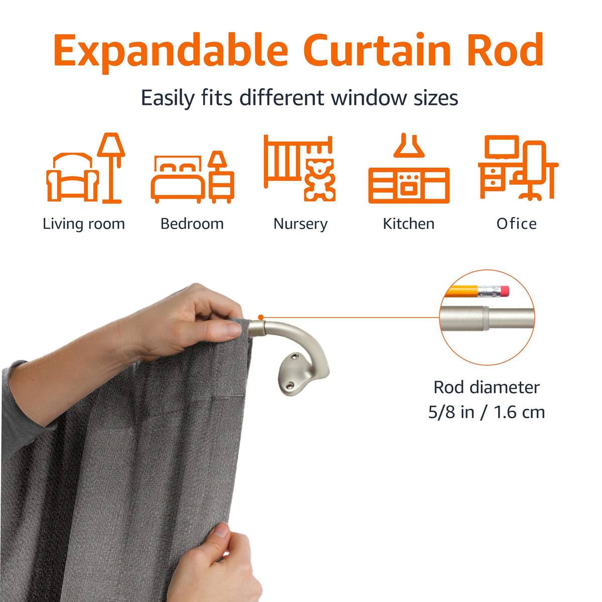 Amazon Basics durable metal curtain rod nickel supports lightweight to moderate fabrics