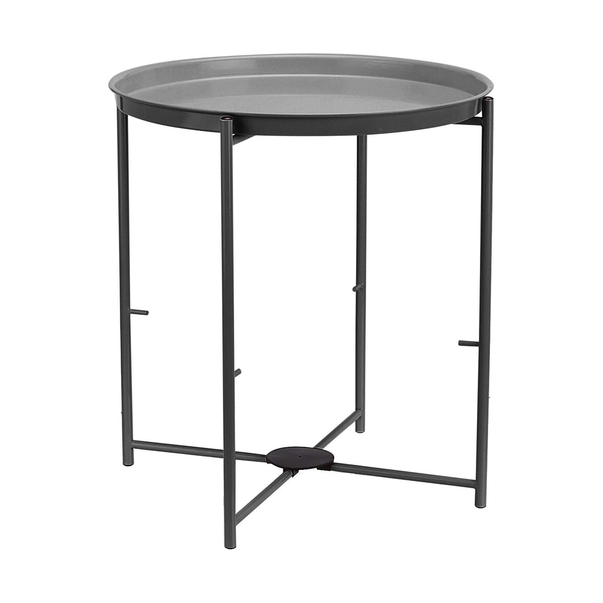 Amazon Basics end table with fabric storage bin underneath for quick organization.