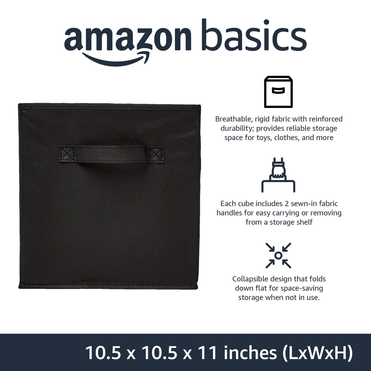 Amazon Basics fabric storage bin with sewn-in handles for easy transporting.