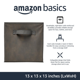 Amazon Basics fabric storage cube with handles in gray, ideal for shelves.