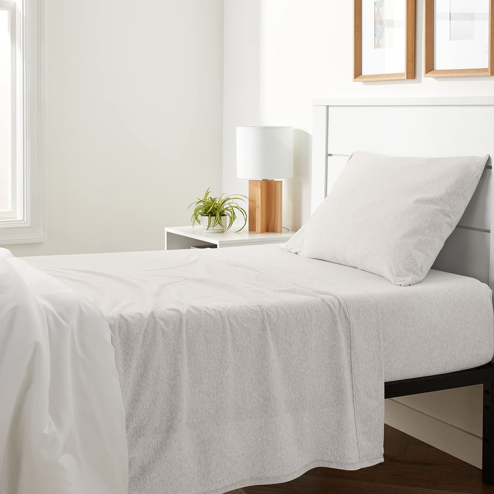 Amazon Basics flat sheet for twin bed in oatmeal adds breathable layering.