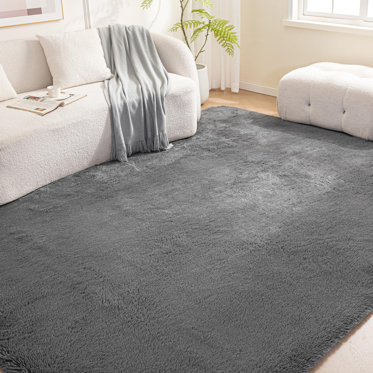 Amazon Basics fluffy rug texture close-up shows plush pile and cozy comfort