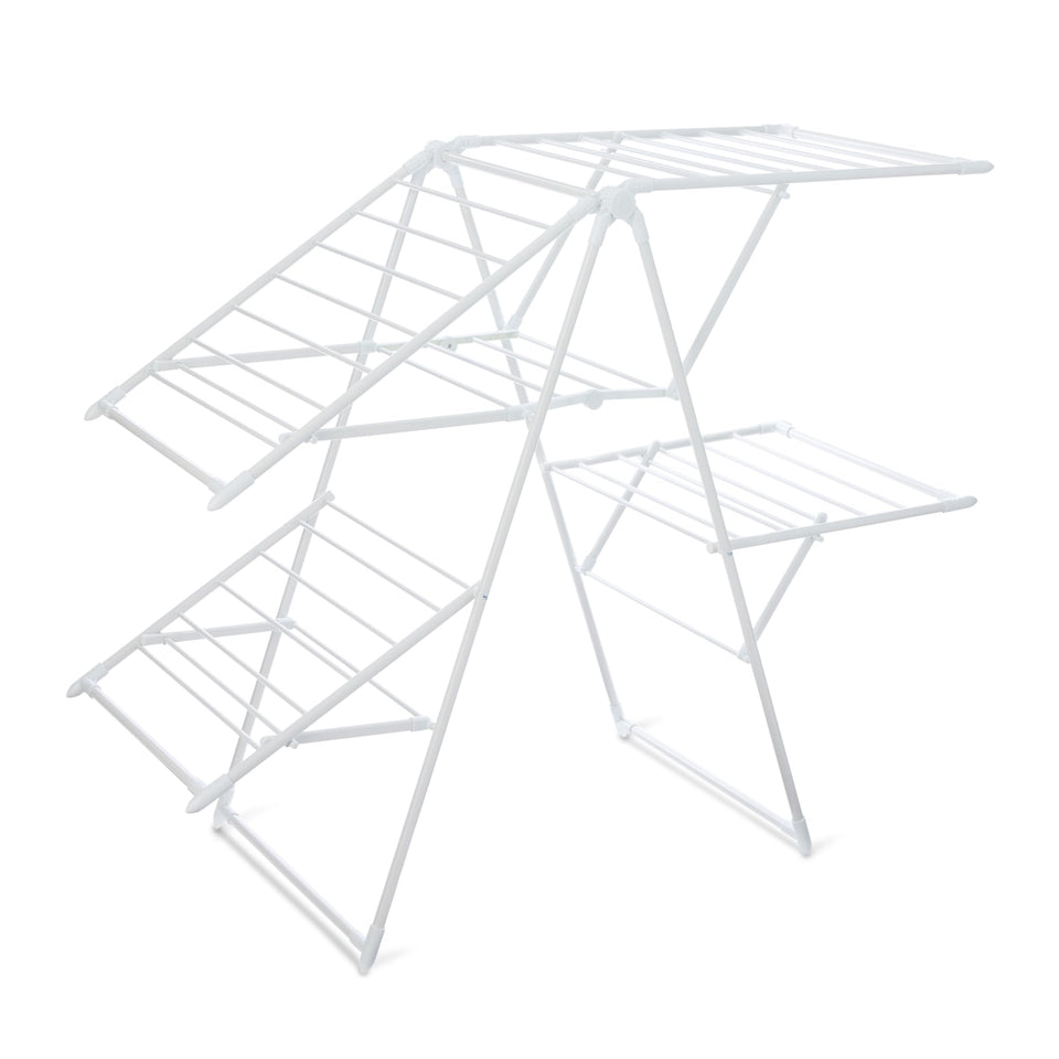 Amazon Basics foldable drying rack front view showing spacious wings for max capacity