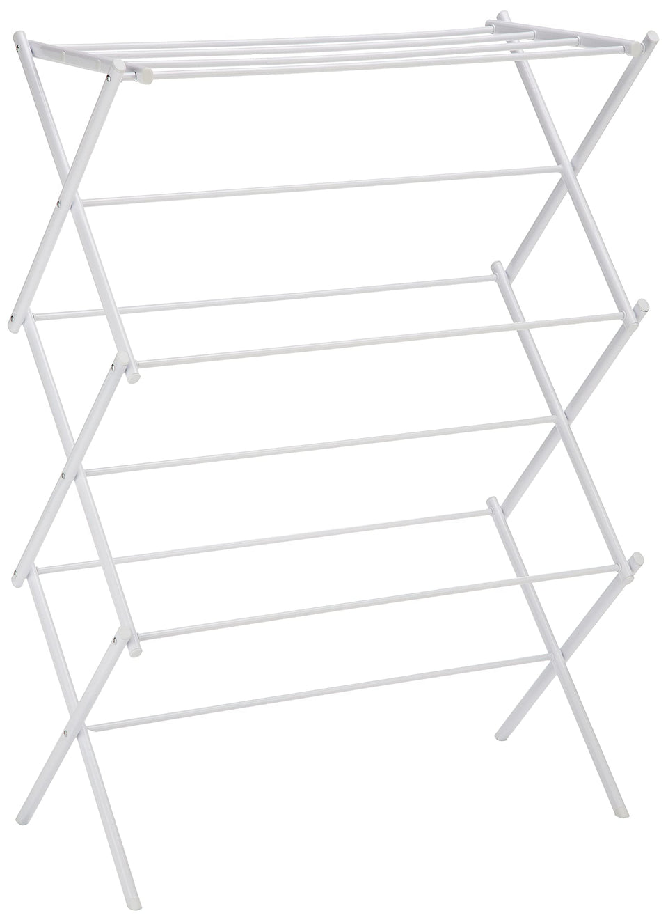 Amazon Basics foldable drying rack front view with sturdy steel frame for indoor drying