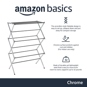 Amazon Basics chrome finish rack ready for rust resistant drying.