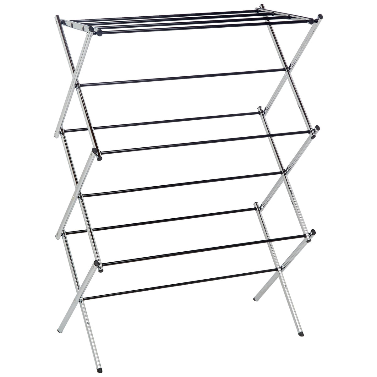 Amazon Basics foldable laundry rack closed for space saving storage.