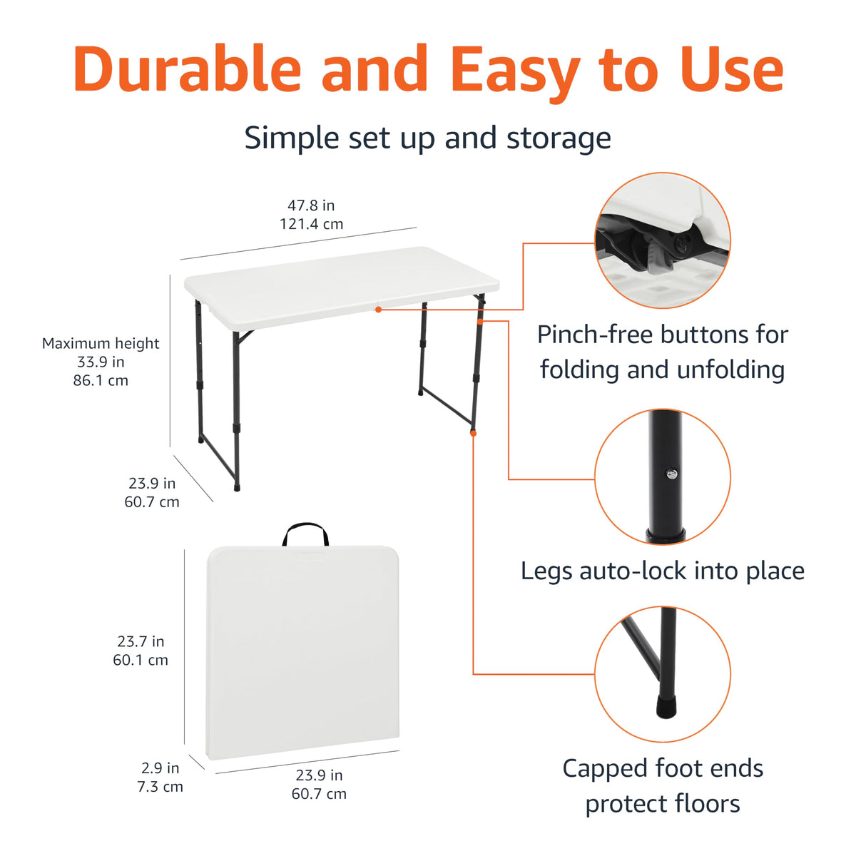 Amazon Basics folding table height adjustment shows four levels