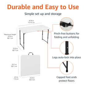 Amazon Basics folding table height adjustment shows four levels