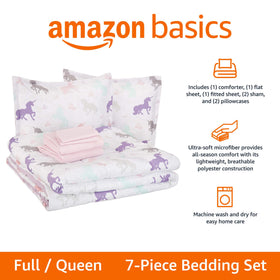 Amazon Basics full/queen unicorns layout demonstrates coordinated bedding options for kid rooms