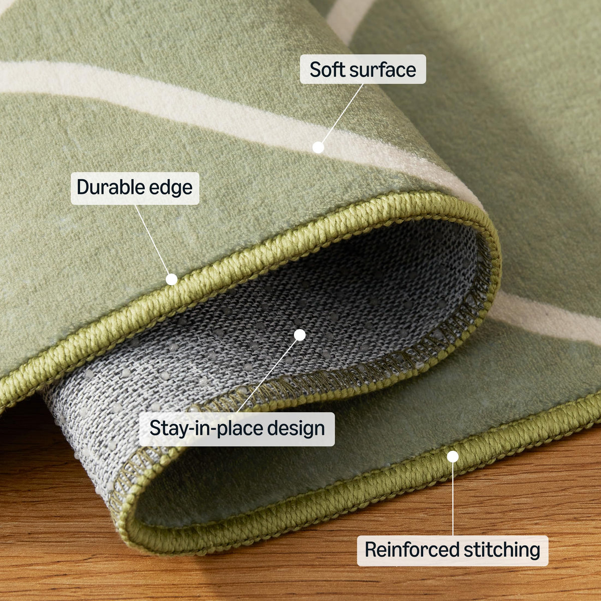 Amazon Basics thin indoor area rug bottom non-slip for stable placement.