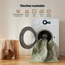 Amazon Basics thin indoor area rug is machine washable for easy care.