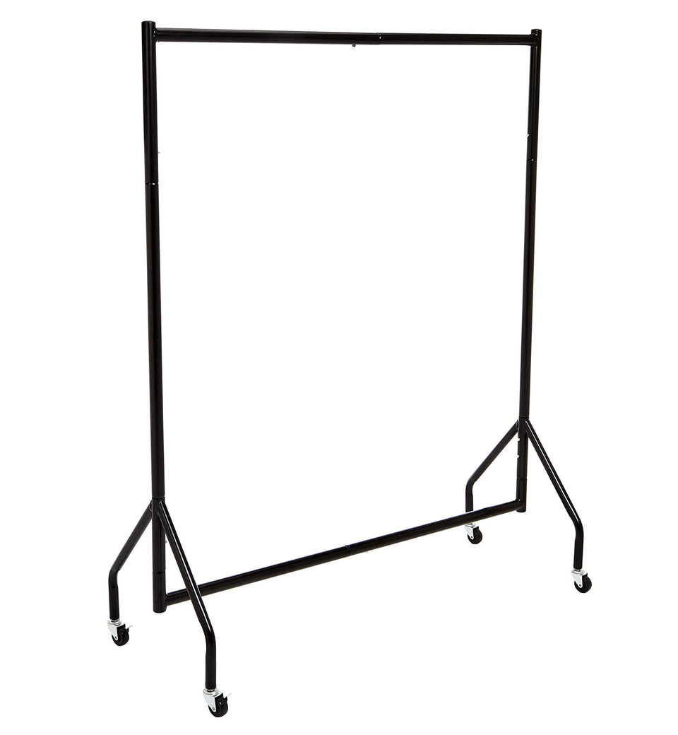 Amazon Basics garment rack front view shows a sturdy steel frame.