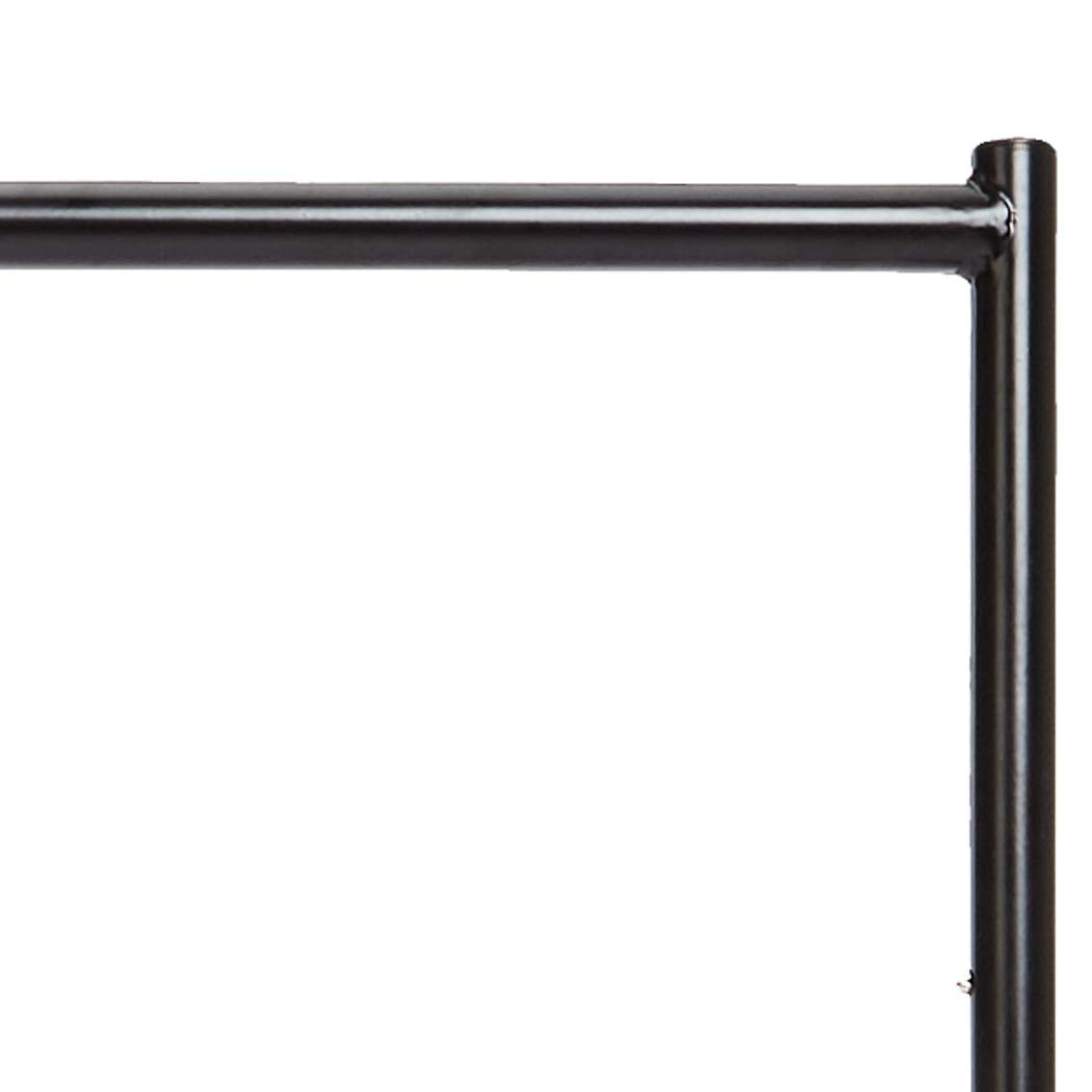 Amazon Basics garment rack organizing wardrobe or inventory efficiently
