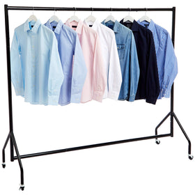 Amazon Basics garment rack on wheels for easy mobility in studio or shop