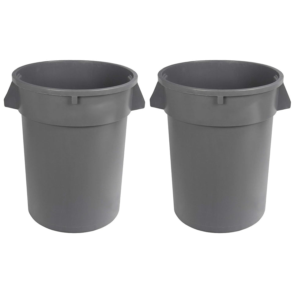 Amazon Basics heavy-duty round trash can 32-gallon grey for durable commercial use