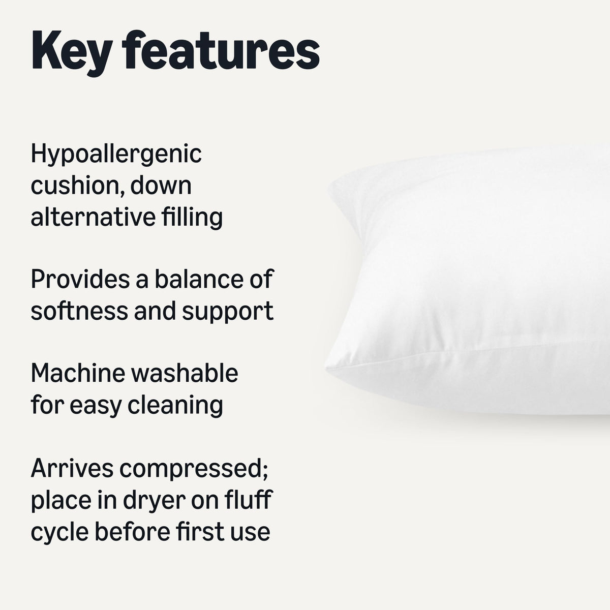 Amazon Basics long body pillow reveals hypoallergenic fiberfill for comfort.