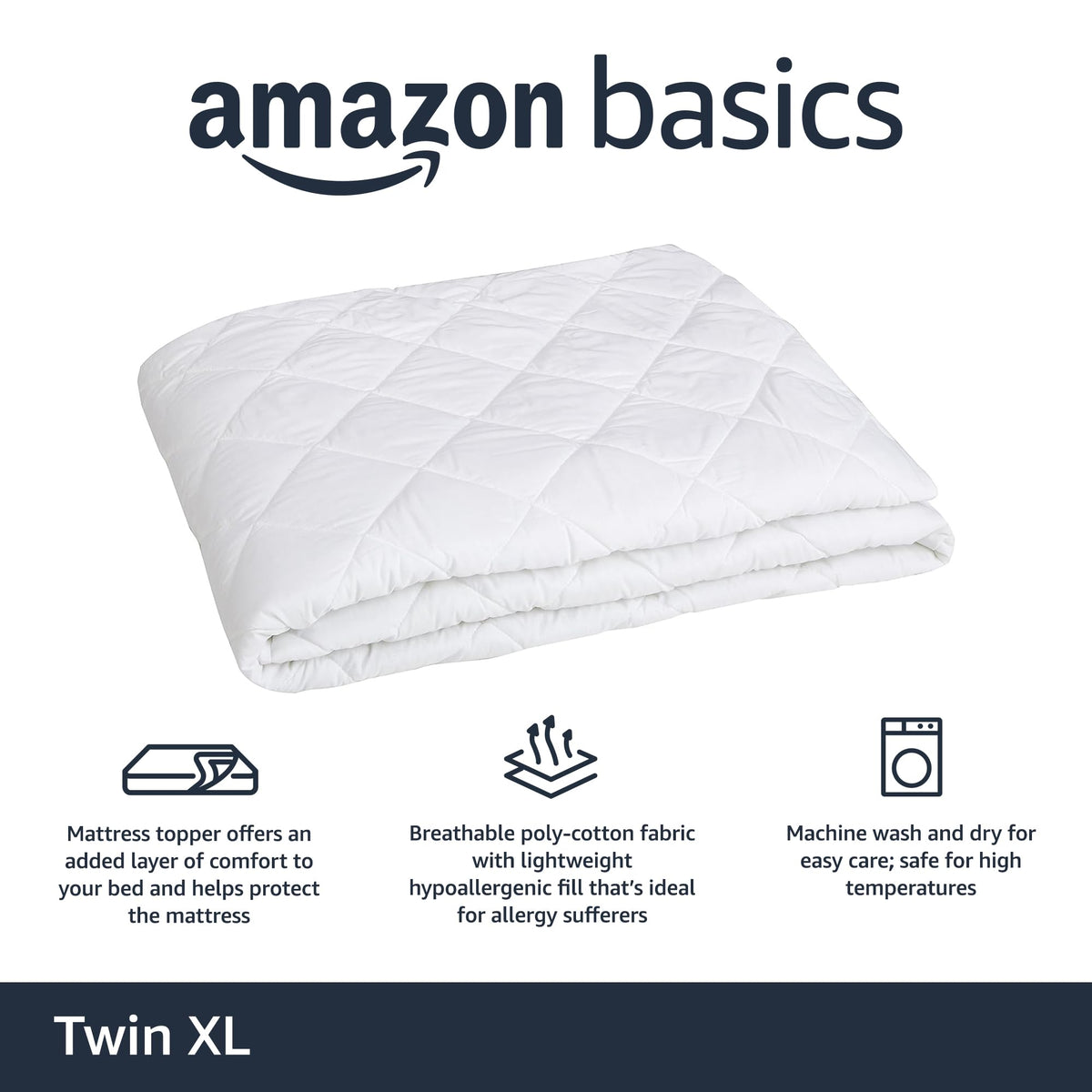 Amazon Basics Twin XL setup with mattress topper for enhanced comfort and protection.