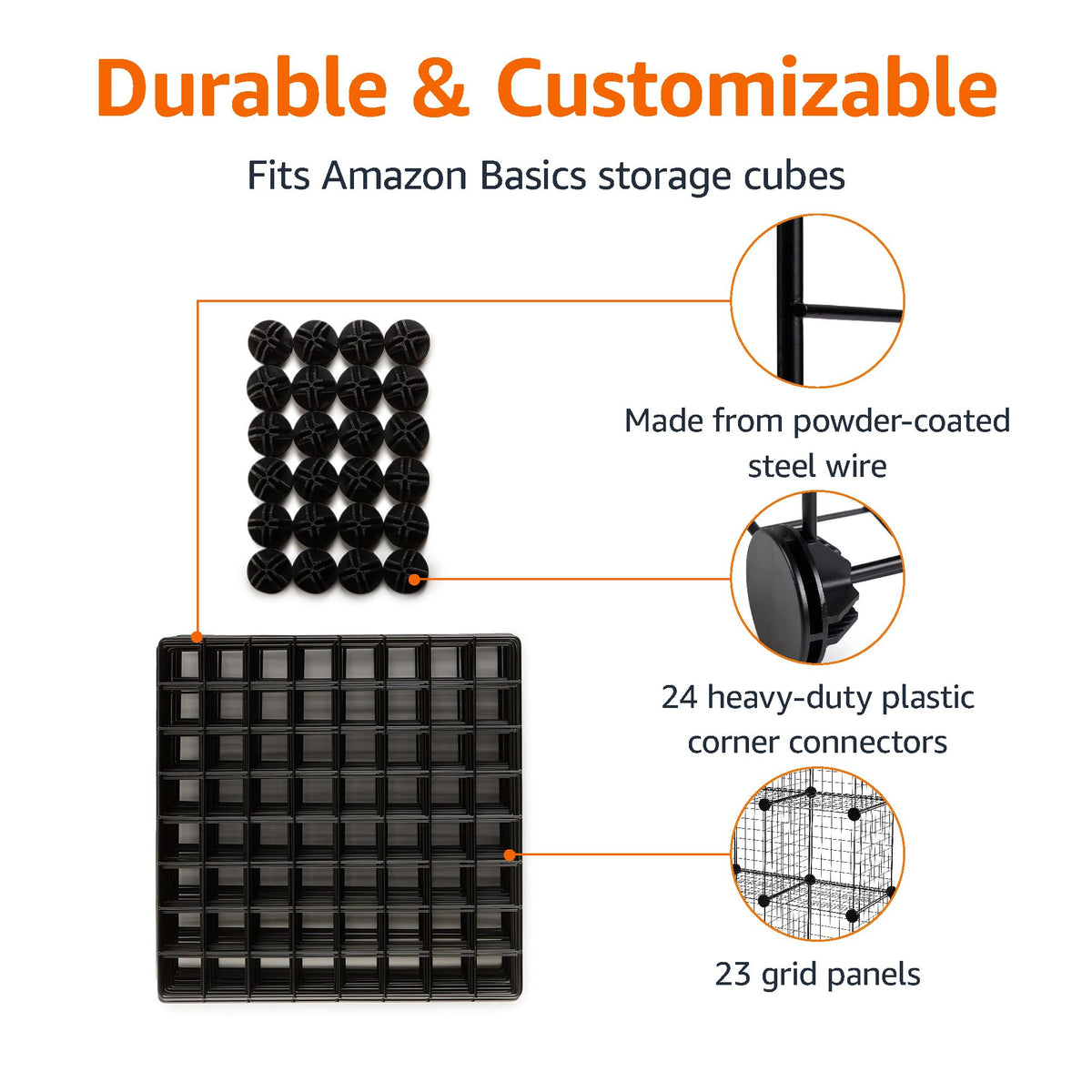 Interlocking wire grid cubes from Amazon Basics deliver durable, modular storage options.