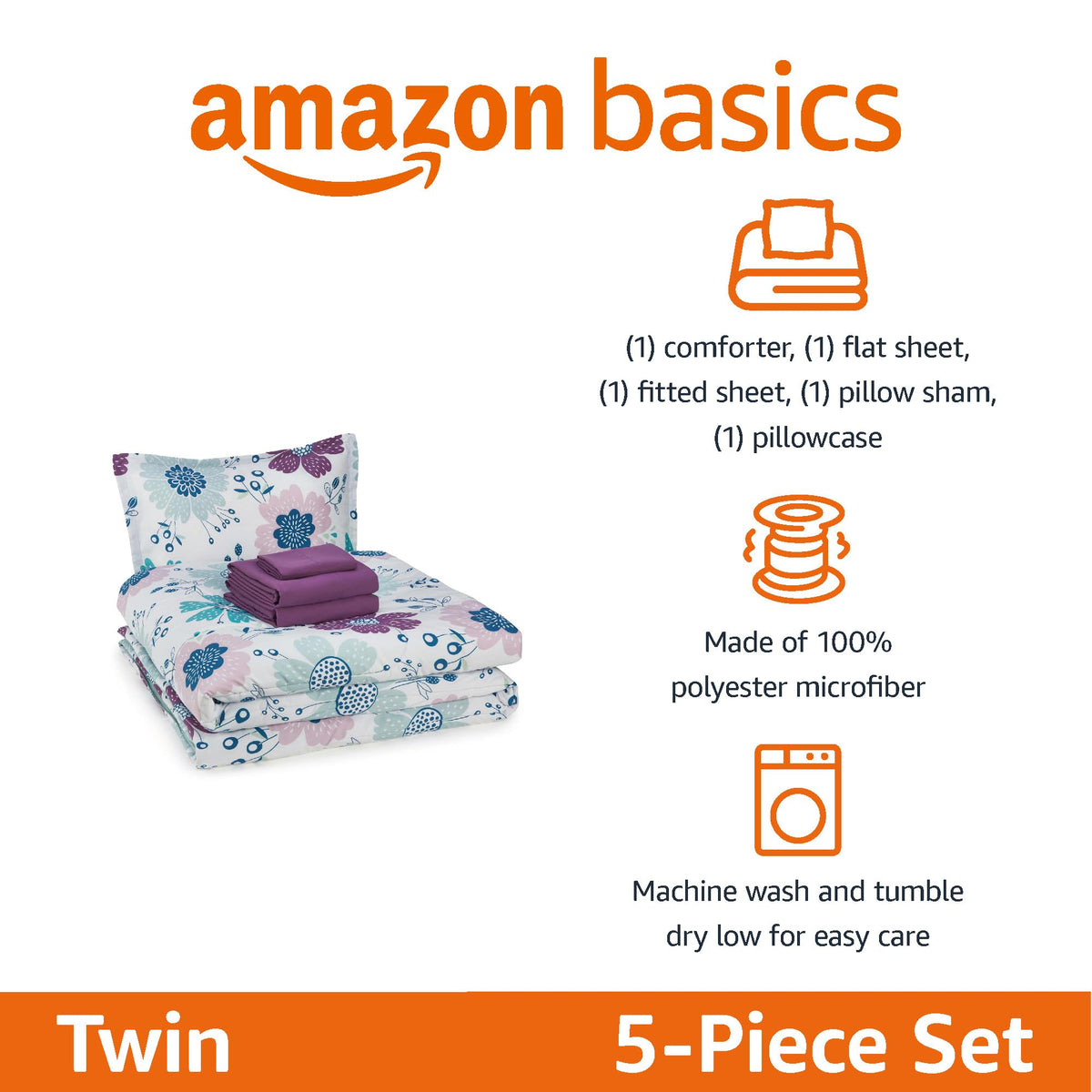 Amazon Basics flat sheet with bluish flowers for soft, breathable sleep