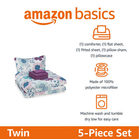 Amazon Basics flat sheet with bluish flowers for soft, breathable sleep