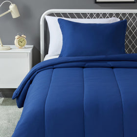 Amazon Basics kids navy twin comforter – soft microfiber for cozy nights.