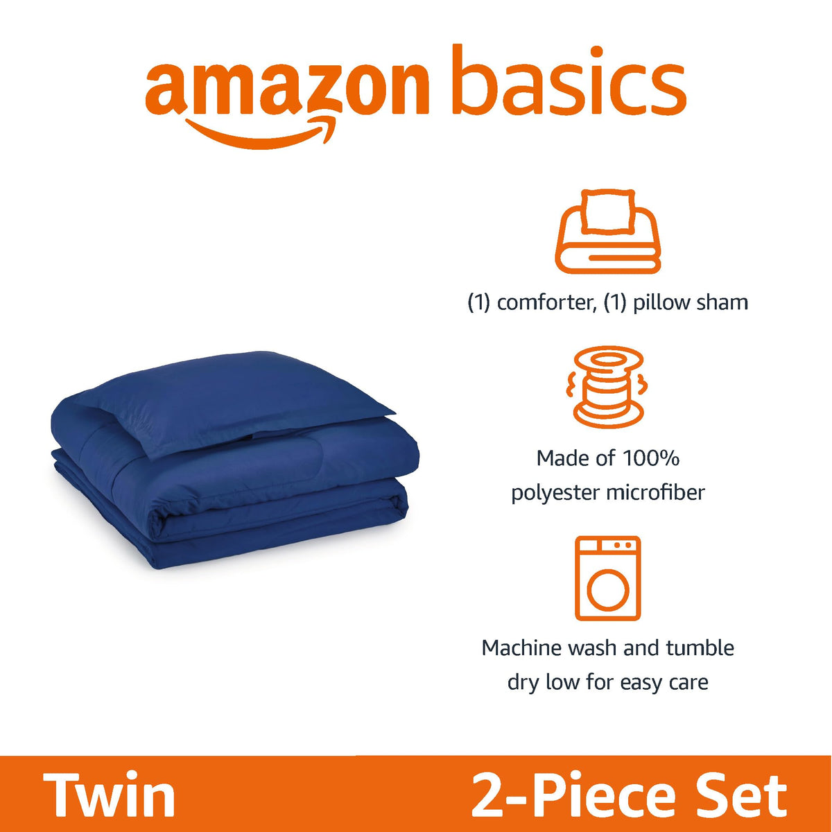 Amazon Basics navy pillow sham – plush fabric with easy-care design.