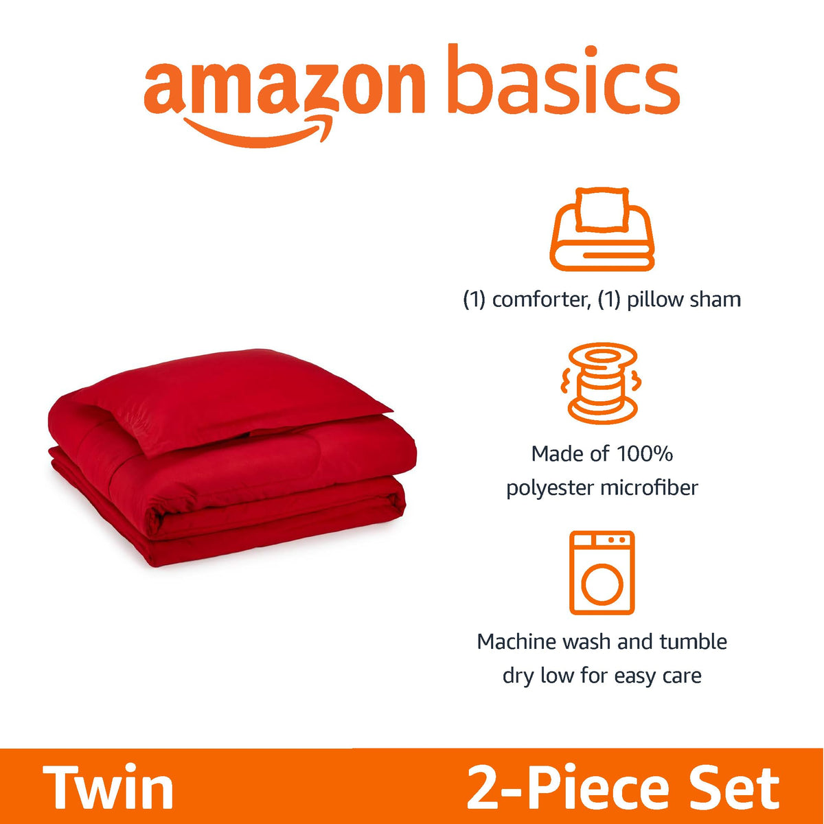 Amazon Basics pillow sham twin red complements the set with easy-care fabric.