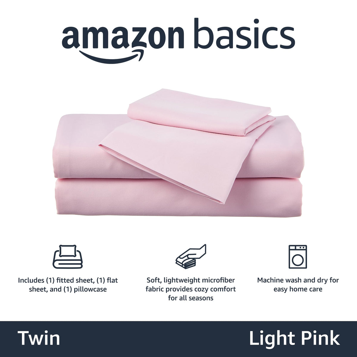 Amazon Basics kid's sheet set fitted sheet in light pink, snug twin fit