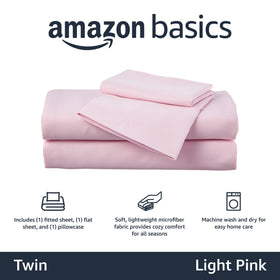 Amazon Basics kid's sheet set fitted sheet in light pink, snug twin fit