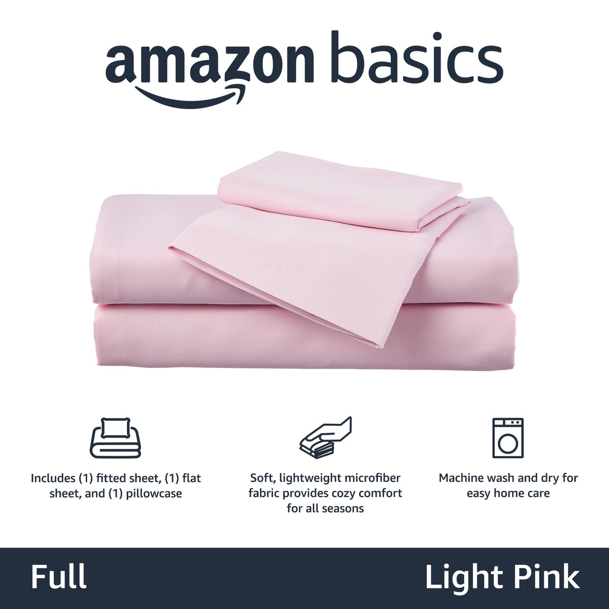 Amazon Basics kid's sheet set light pink pillowcases for cozy sleep.