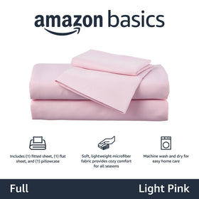 Amazon Basics kid's sheet set light pink pillowcases for cozy sleep.