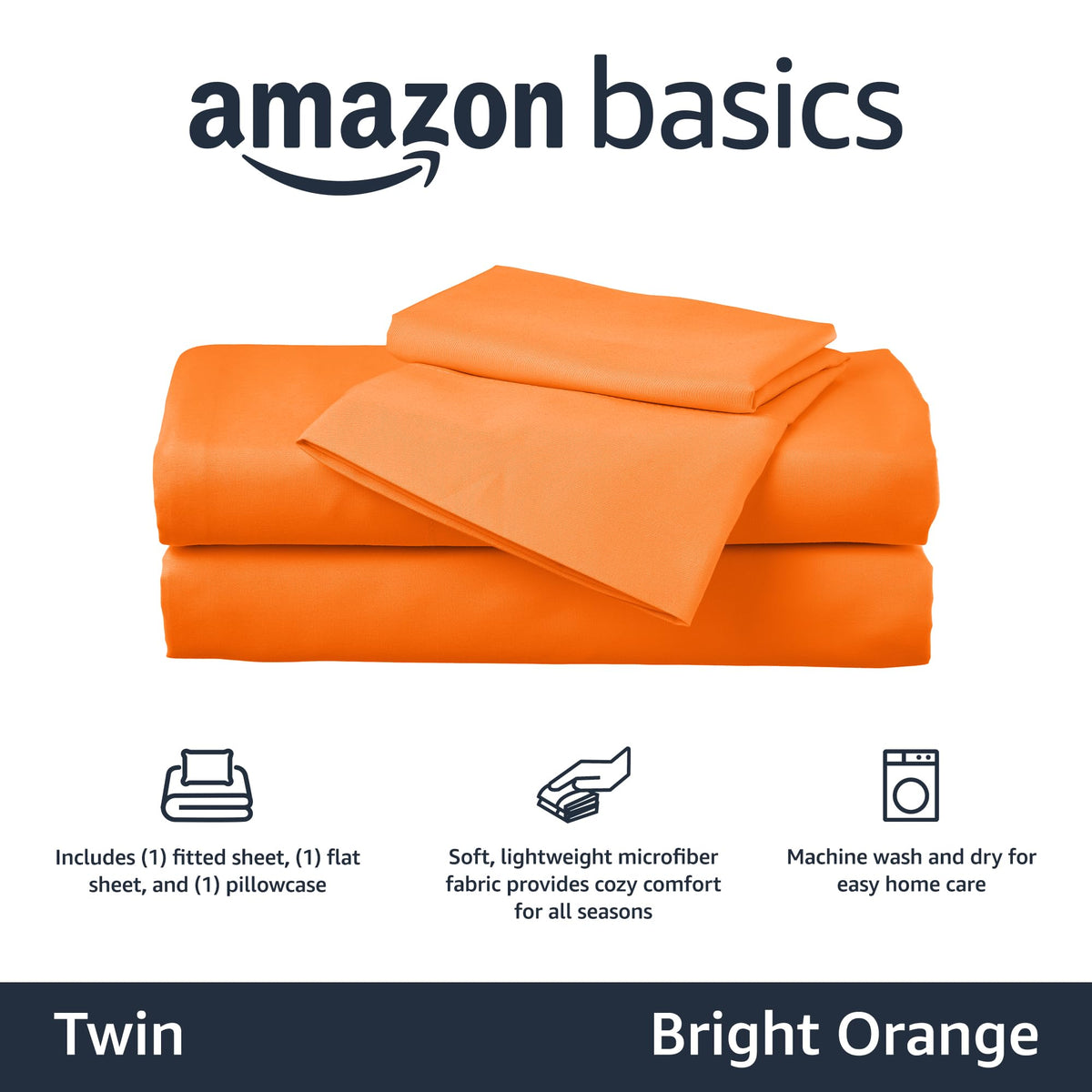 Amazon Basics twin sheet set fitted sheet in bright orange, snug fit and easy care
