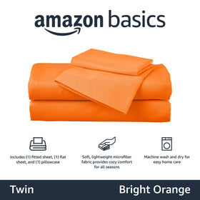 Amazon Basics twin sheet set fitted sheet in bright orange, snug fit and easy care