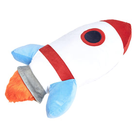 Close-up of the ultra-soft polyester texture on the Amazon Basics space rockets decorative pillow