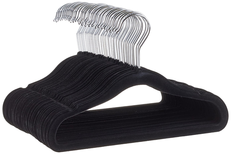 Amazon Basics kids velvet non-slip hangers offer space-saving slim profile for organized closets.