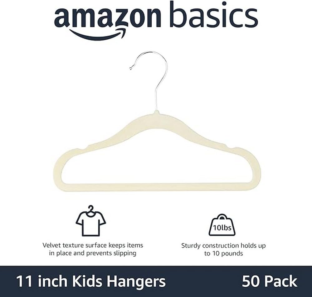 Amazon Basics velvet hangers with non-slip surface keep outfits in place.