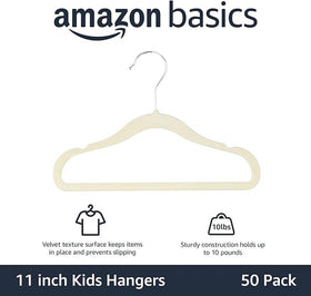 Amazon Basics velvet hangers with non-slip surface keep outfits in place.