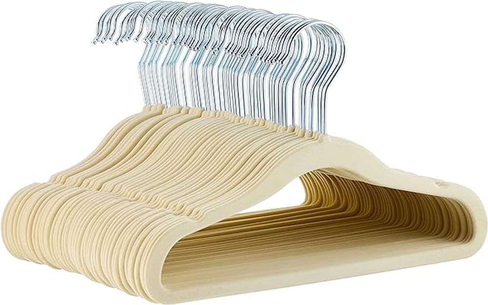 Amazon Basics kids velvet hangers with shoulder notches prevent strap slips.