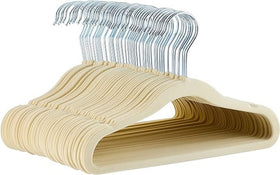 Amazon Basics kids velvet hangers with shoulder notches prevent strap slips.