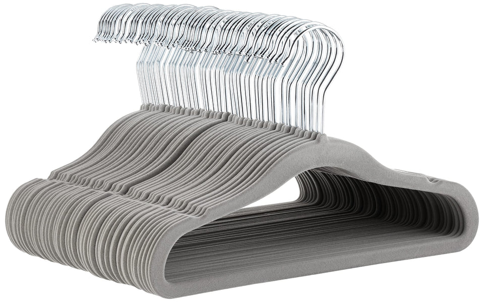 Amazon Basics kids velvet non-slip hangers keep small garments secure and neatly organized.