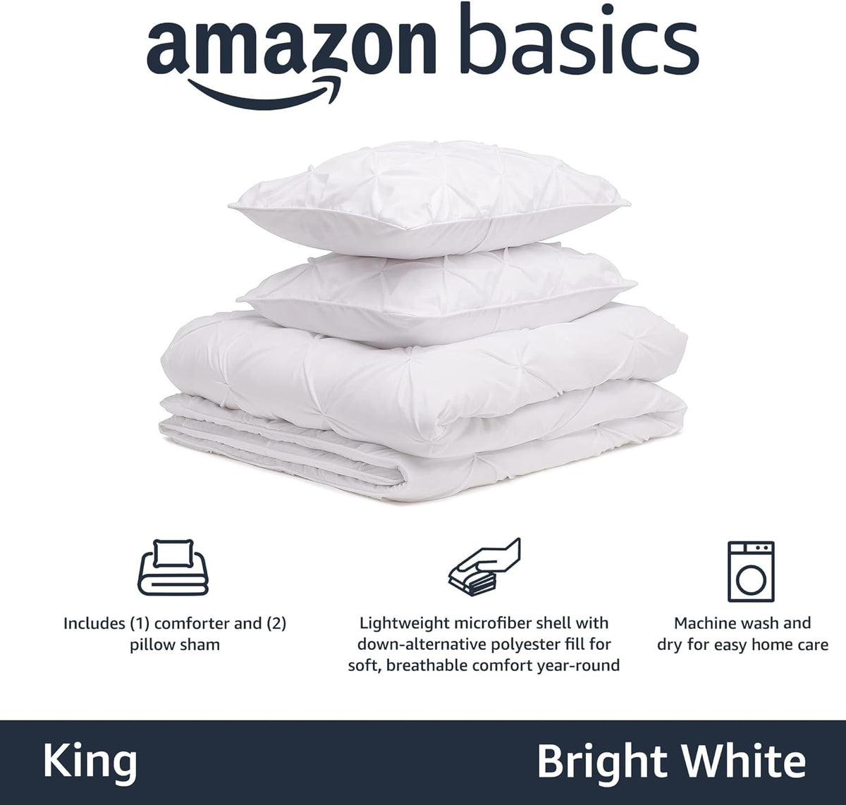 Amazon Basics king pillow shams pair in bright white for cohesive bed styling.
