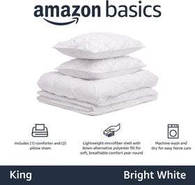 Amazon Basics king pillow shams pair in bright white for cohesive bed styling.