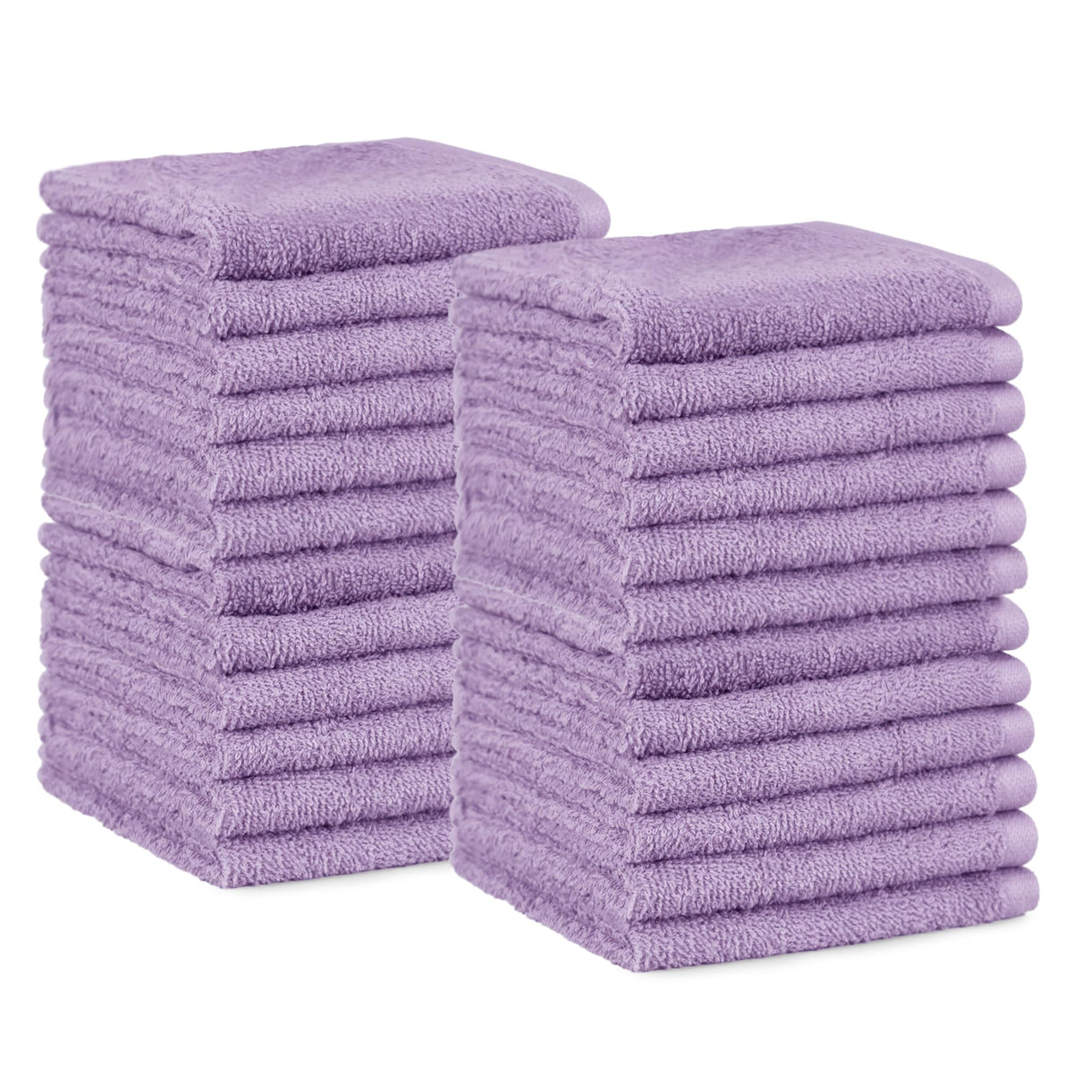 Amazon Basics Lavender washcloth, 12x12 inches, soft and fast-drying for daily use.