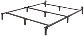 Amazon Basics metal bed frame with 9 legs provides stable queen-size support.