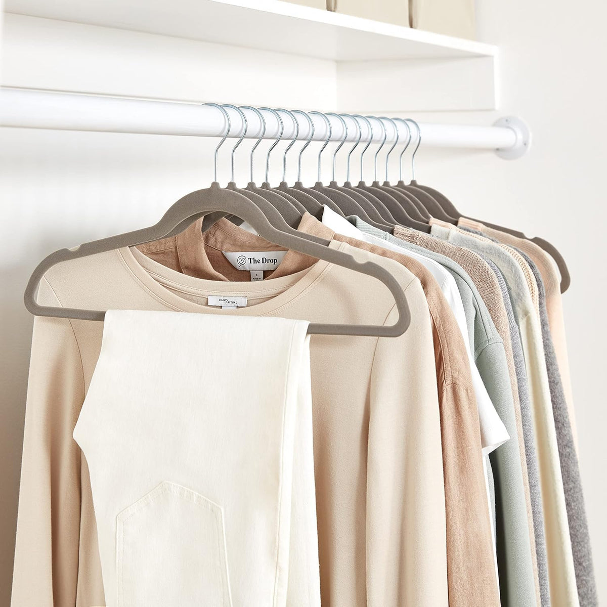 Amazon Basics metal-core hanger provides durable support for heavier jackets.